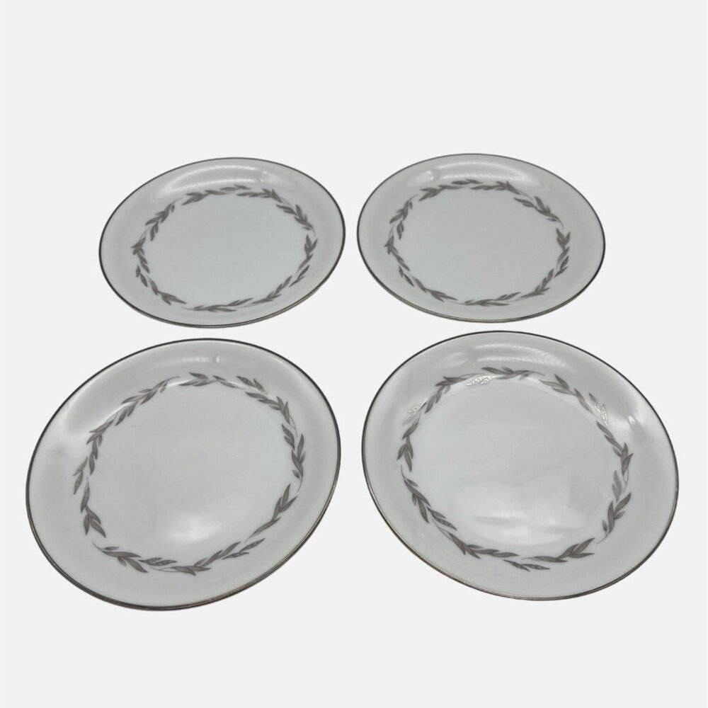 Vintage Noritake Graywood 4 Bread & Butter Plates Platinum Trim 6041 Japan 6.25"